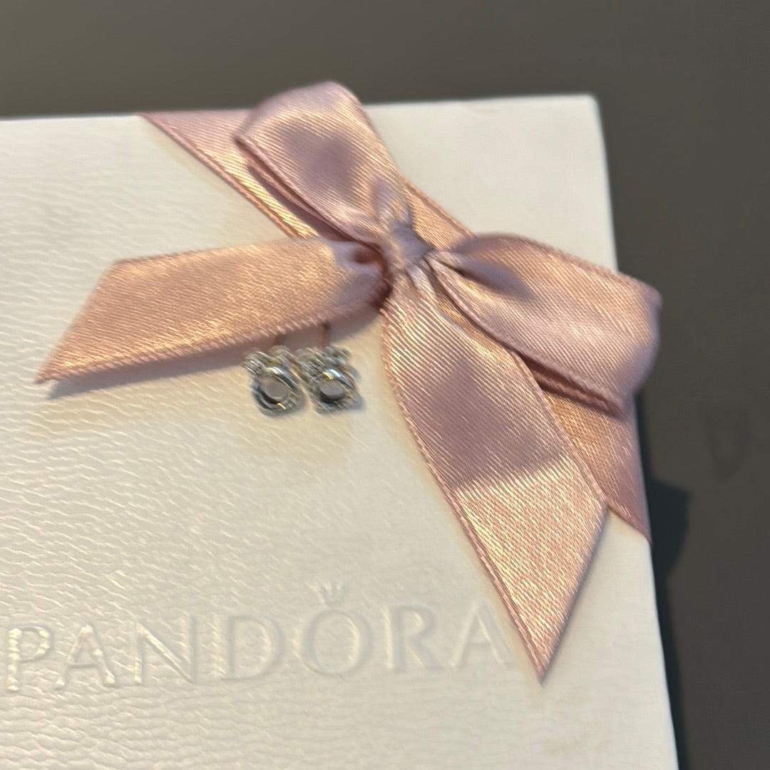 Genuine Pandora Silver Crown Pave Logo Earrings Studs