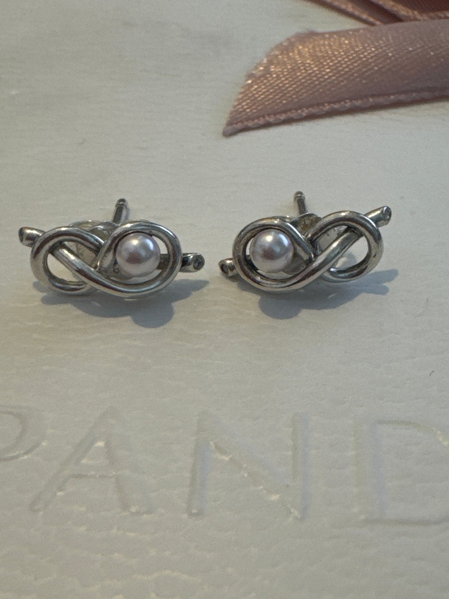 Genuine Pandora infinity Pearl Knot Earrings Studs