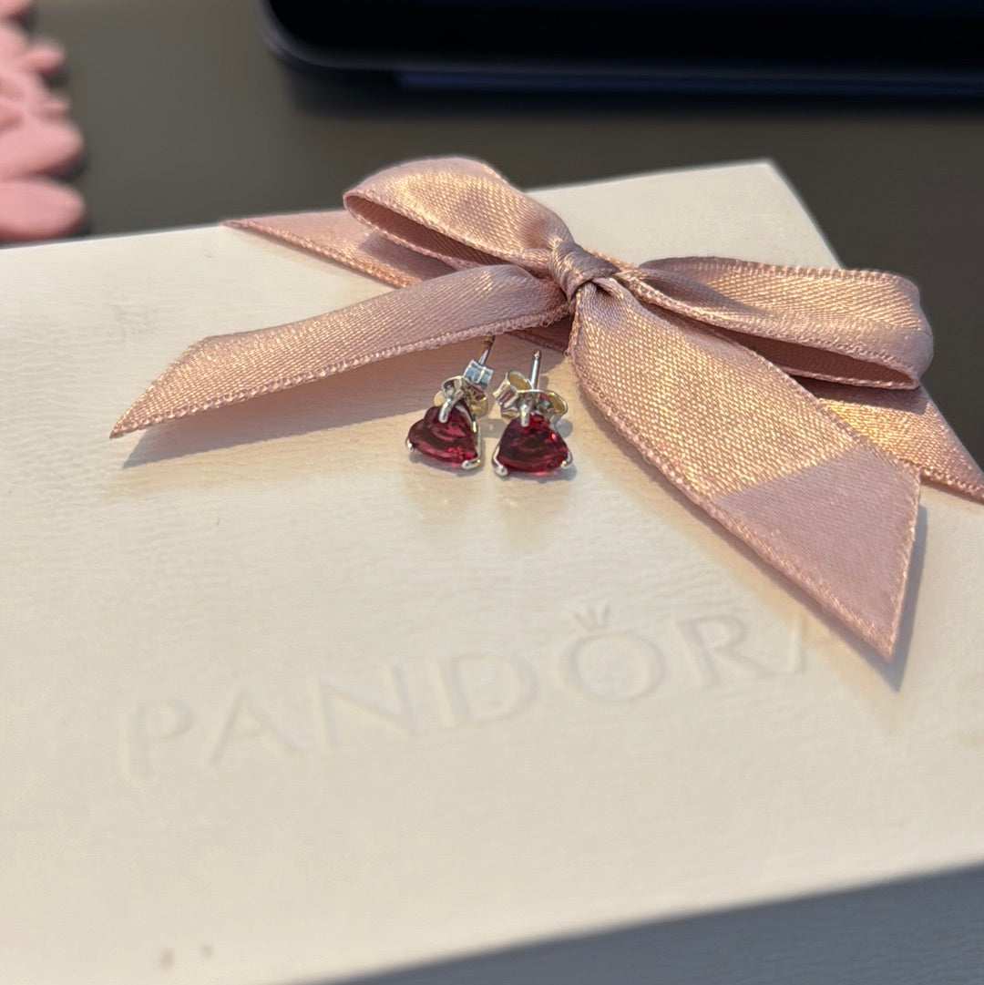 Genuine Pandora Pink CZ Heart Earrings Studs.