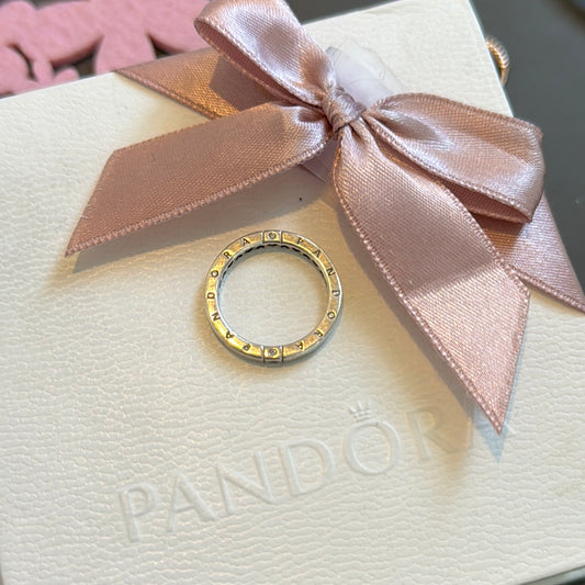 Genuine Pandora Logo CZ Plain Ring 56
