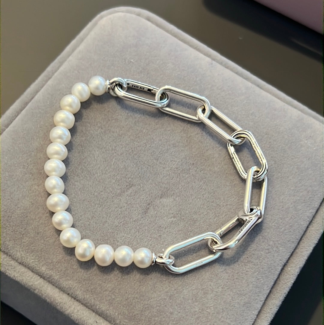 Genuine Pandora Me Treated Freshwater Cultured Pearl & Link Chain Bracelet 20cm