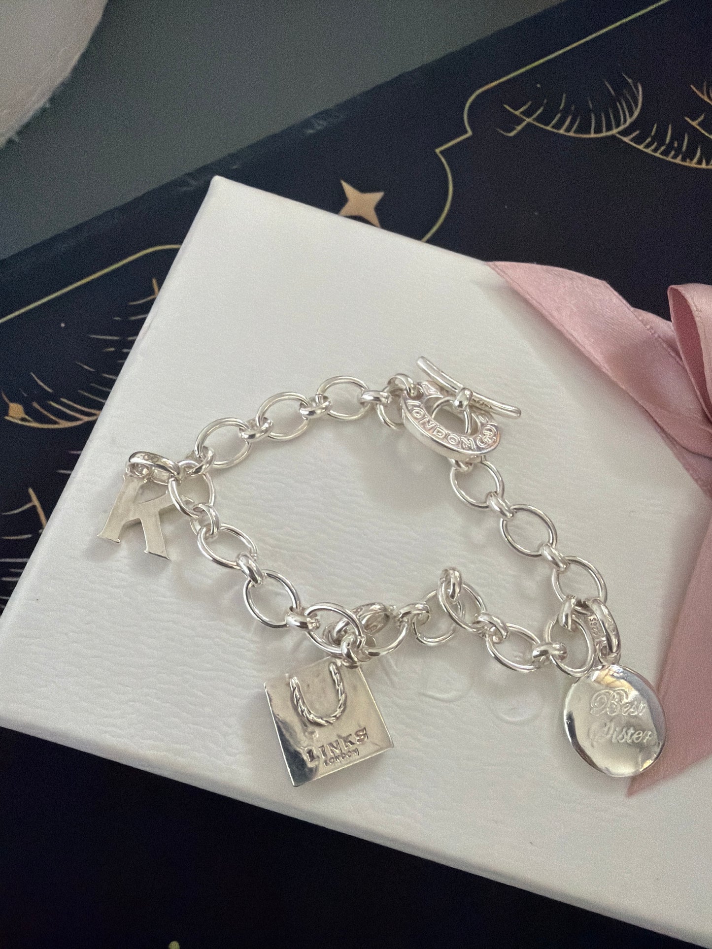 Genuine Links of London Charm Bracelet With 3 Charms 20cm T Clasp