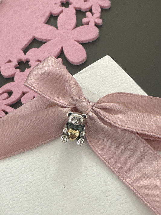 Genuine Pandora Bear With Golden Heart Two Tone Heart Charm