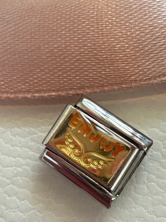Genuine Nomination Silver Link Charm Gold Enamel Enjoy Angel