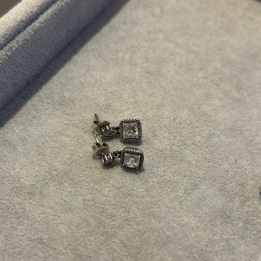Genuine Pandora Beautiful Clear Square Dangle Earrings Studs