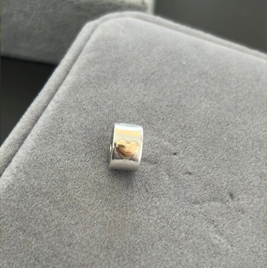 Genuine Pandora HTF Two Tone Solid Heart Gold Clip x2