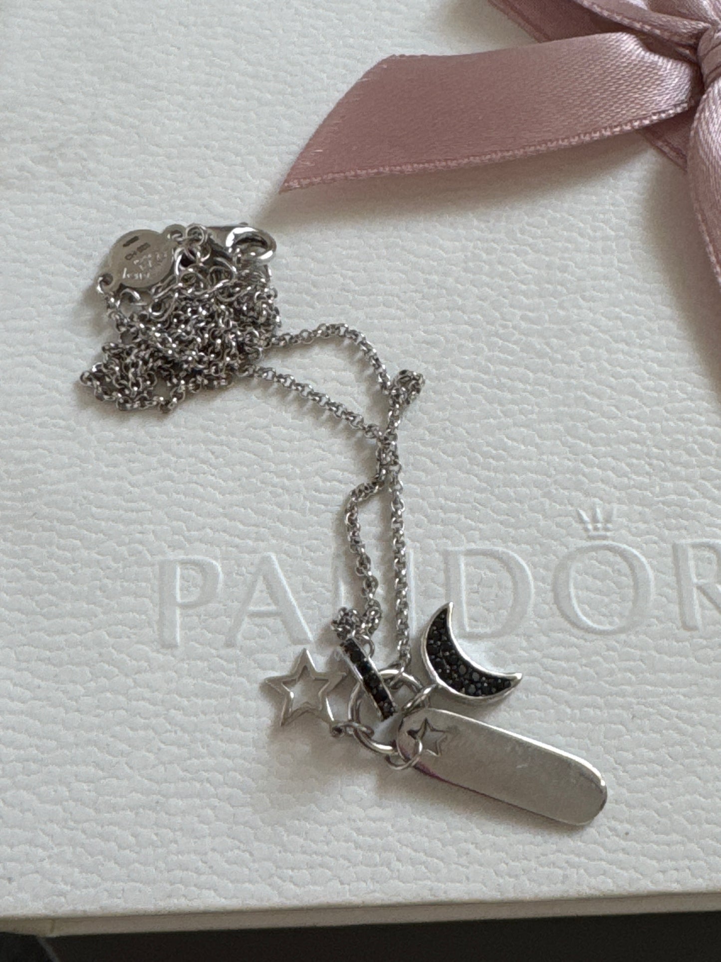 Genuine Nomination Silver Tone Best Friend Pave Moon and Star Necklace 45cm