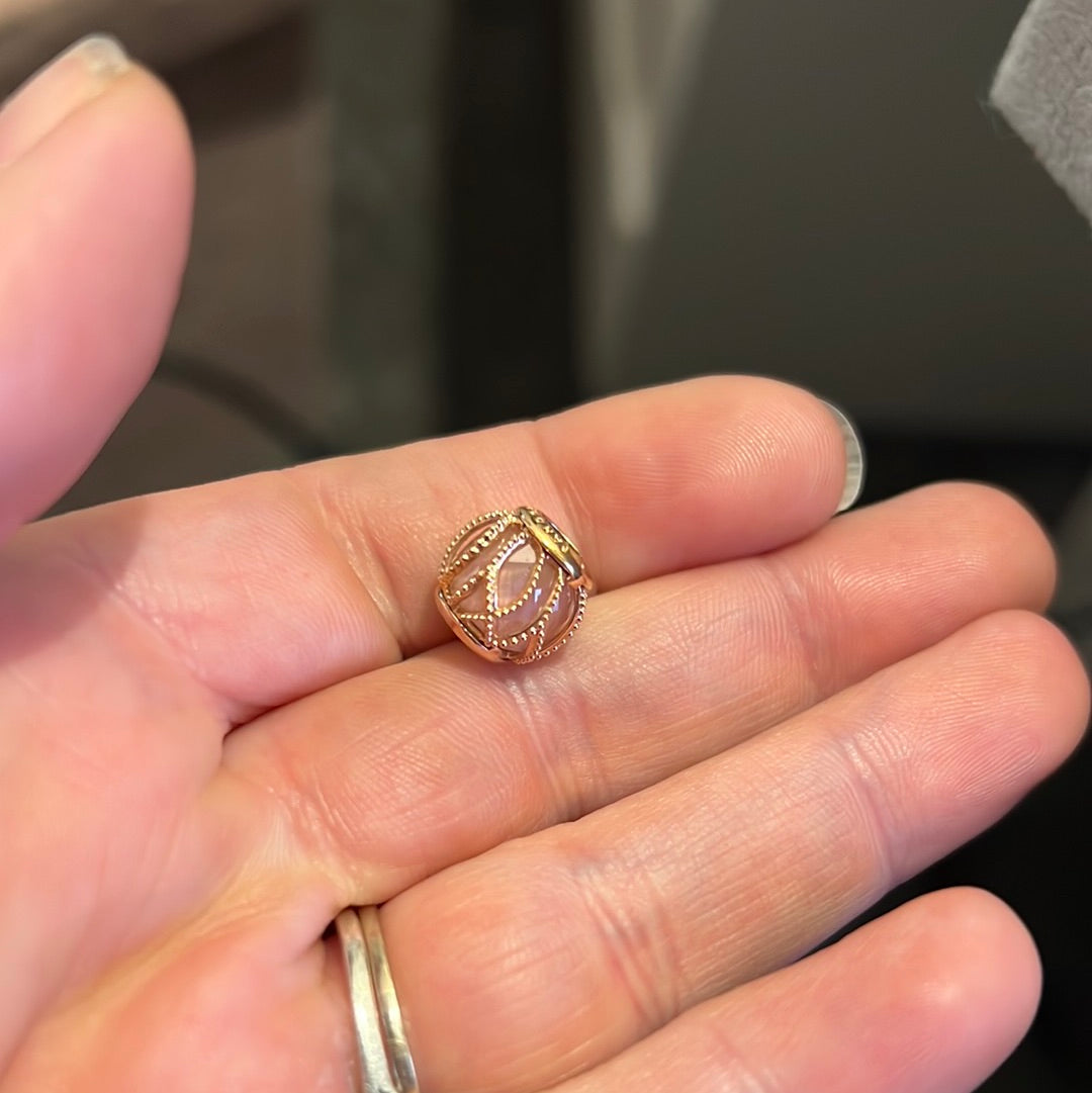 Genuine Pandora Shine Gold Encased in Leaves Pink Stone Charm