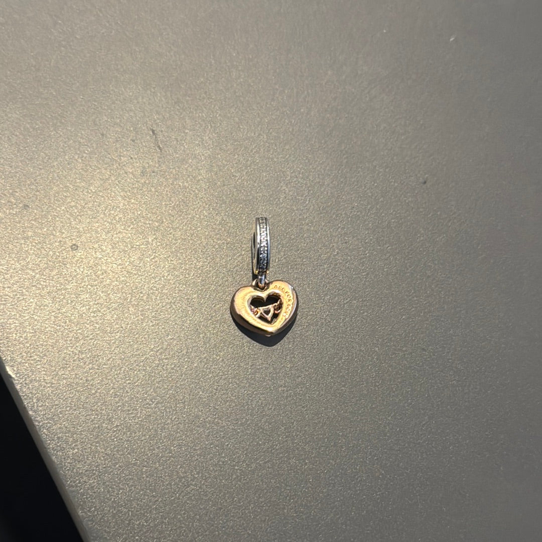 Genuine Pandora Rose Gold and Red Enamel "All for Love" Heart Dangle Charm