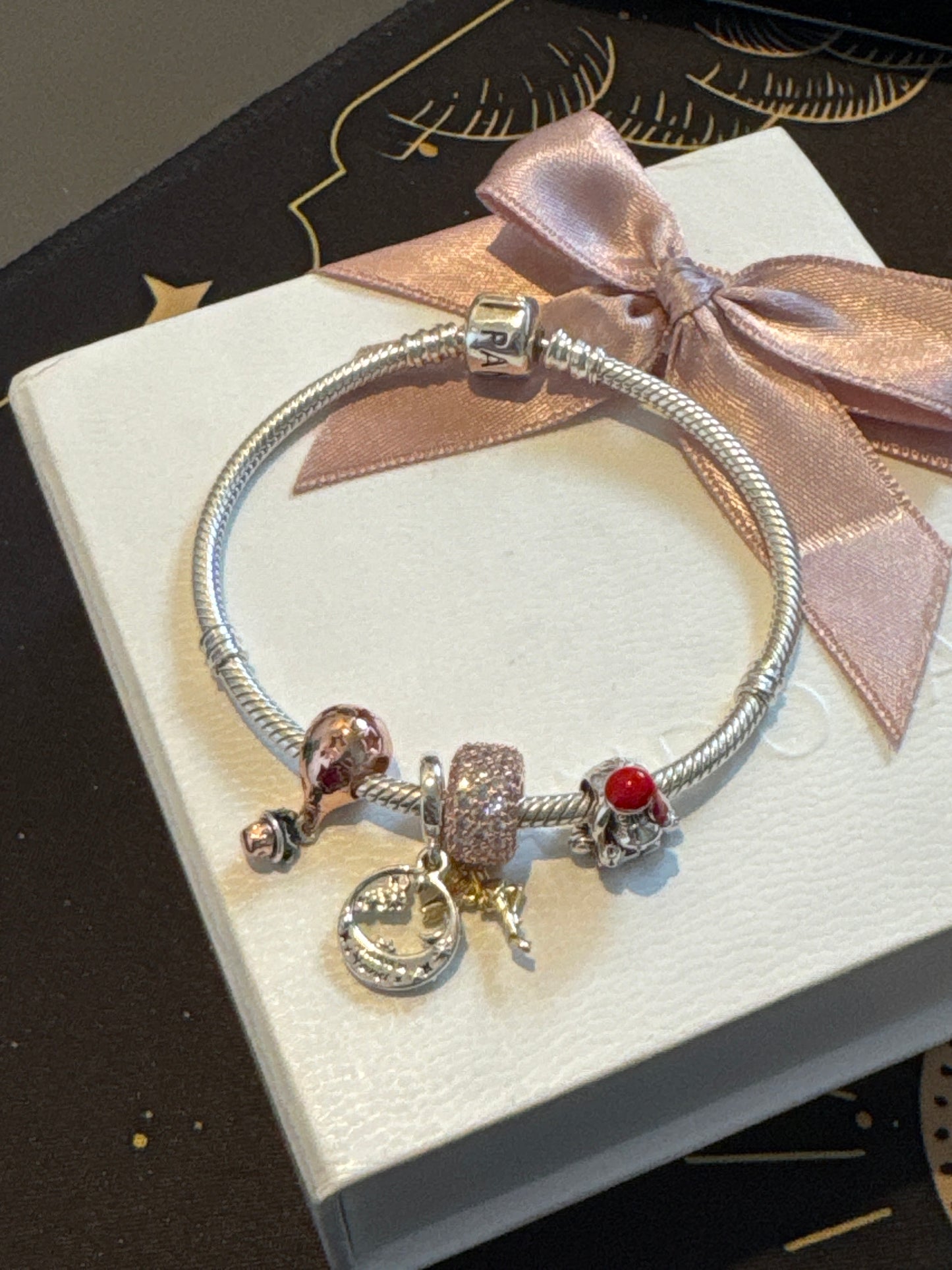 Bundle of Sterling Silver Charms and Bracelet Disney 18cm