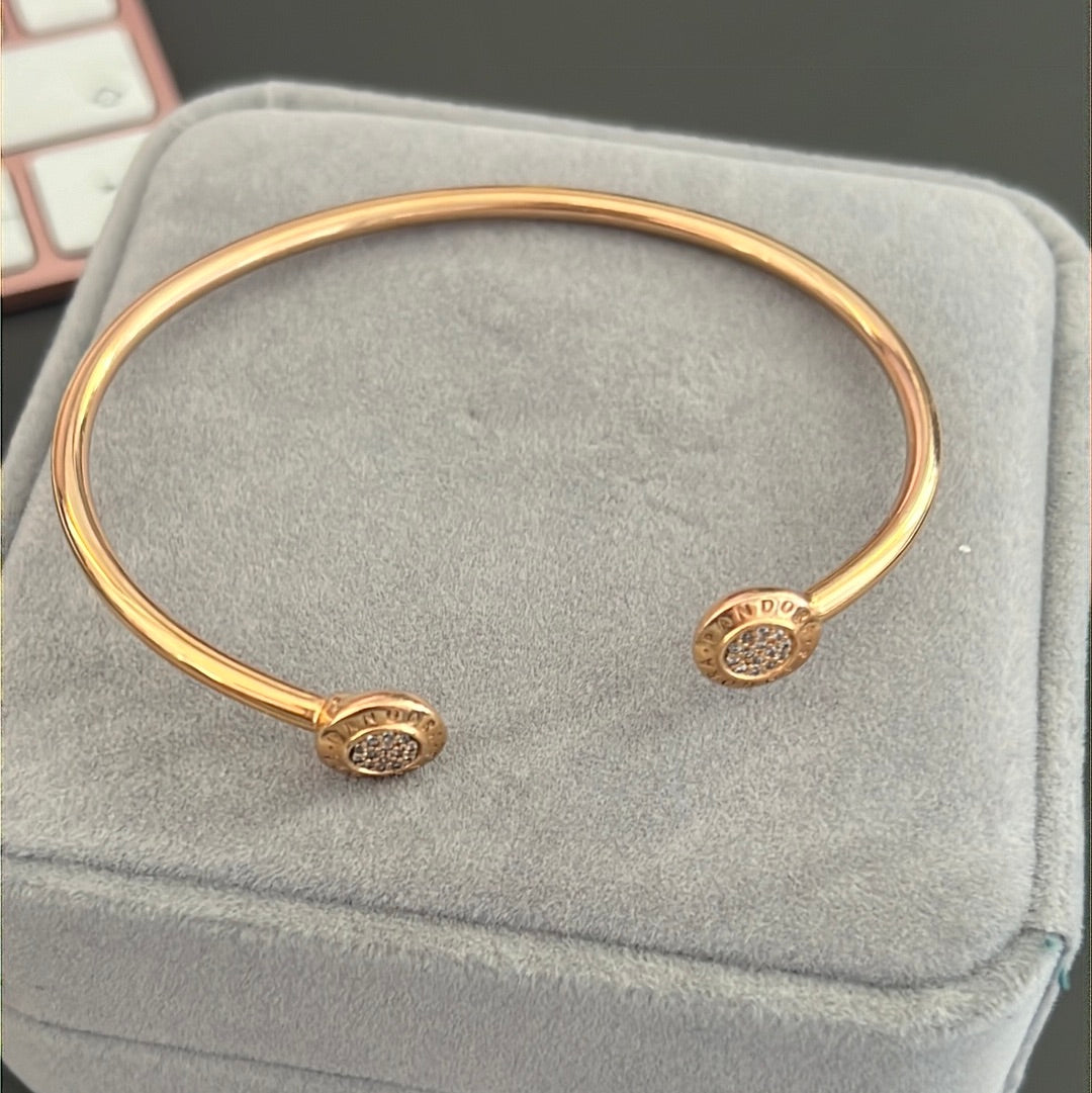 Genuine Pandora Rose Gold Signature Open Pave Bangle Logo Size 3