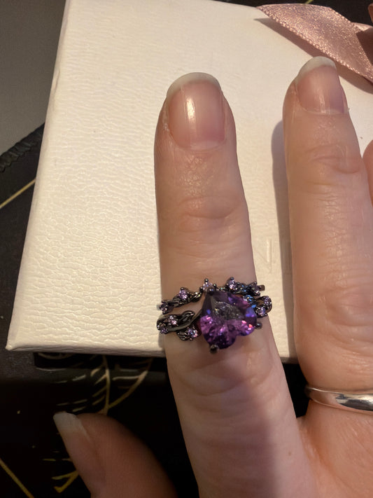 Purple and Black Enchanted Heart CZ Ring Set ...