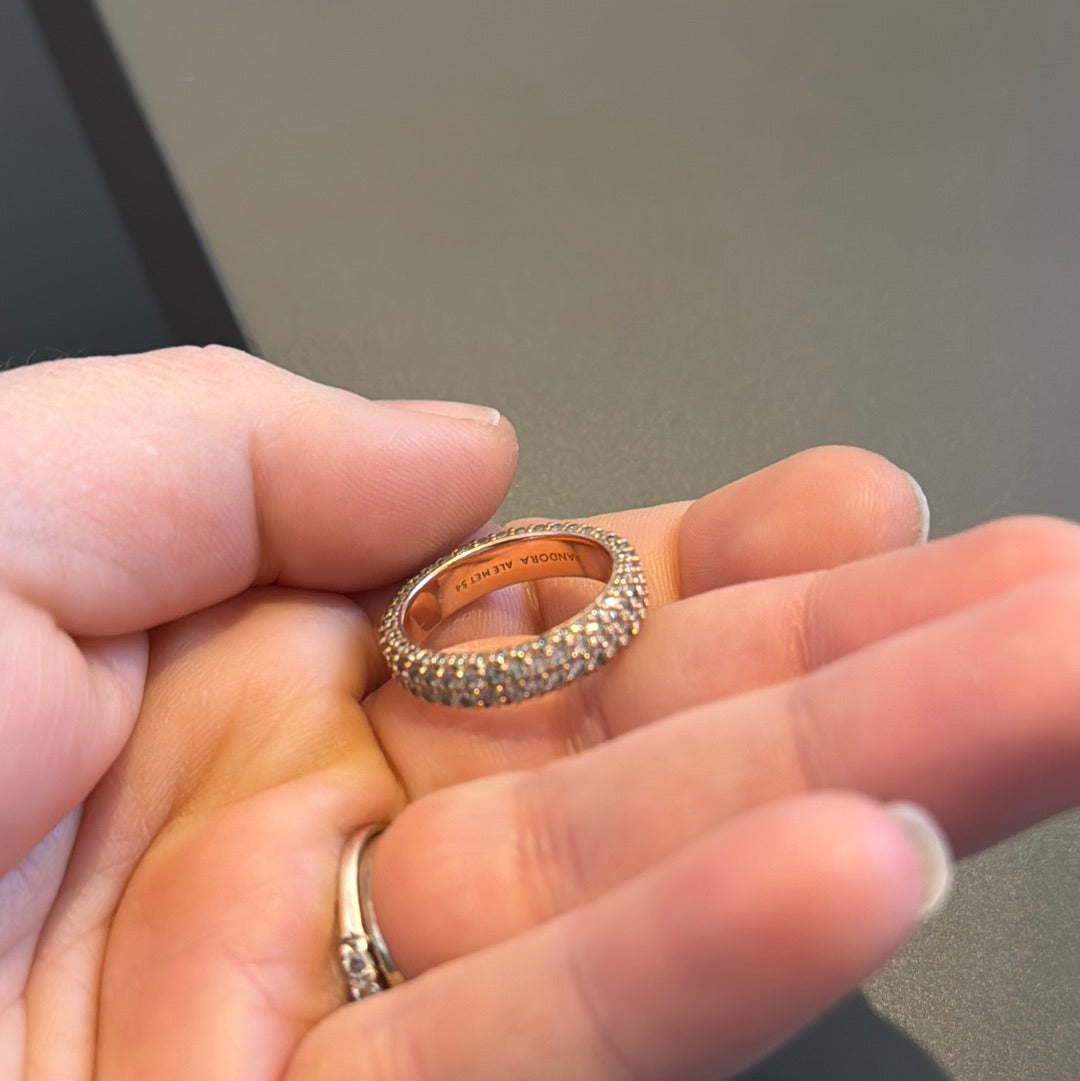 Genuine Pandora Rose Gold Pave Timeless Double CZ Ring Size 54