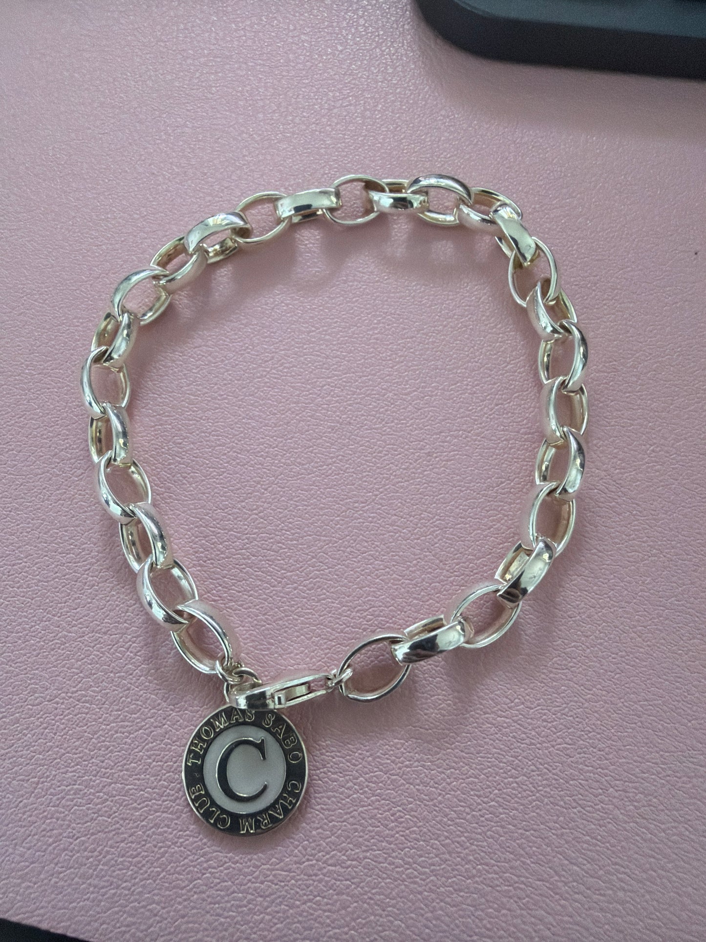 Genuine Thomas Sabo Sterling Silver Club Enamel Charm Clasp Links Bracelet Medium 20cm