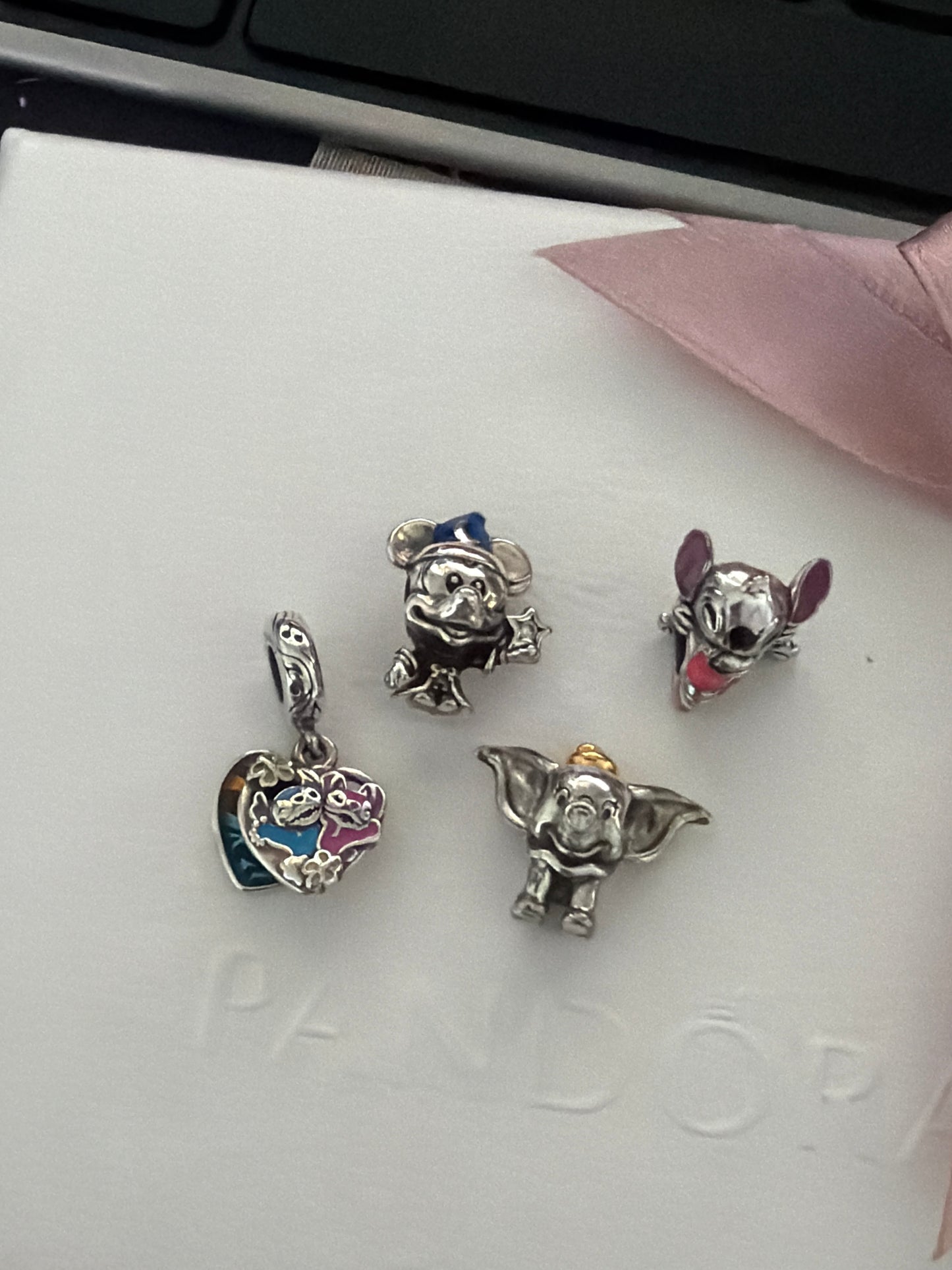 4 x Sterling Silver Disney Charms Stitch Enamel Charms