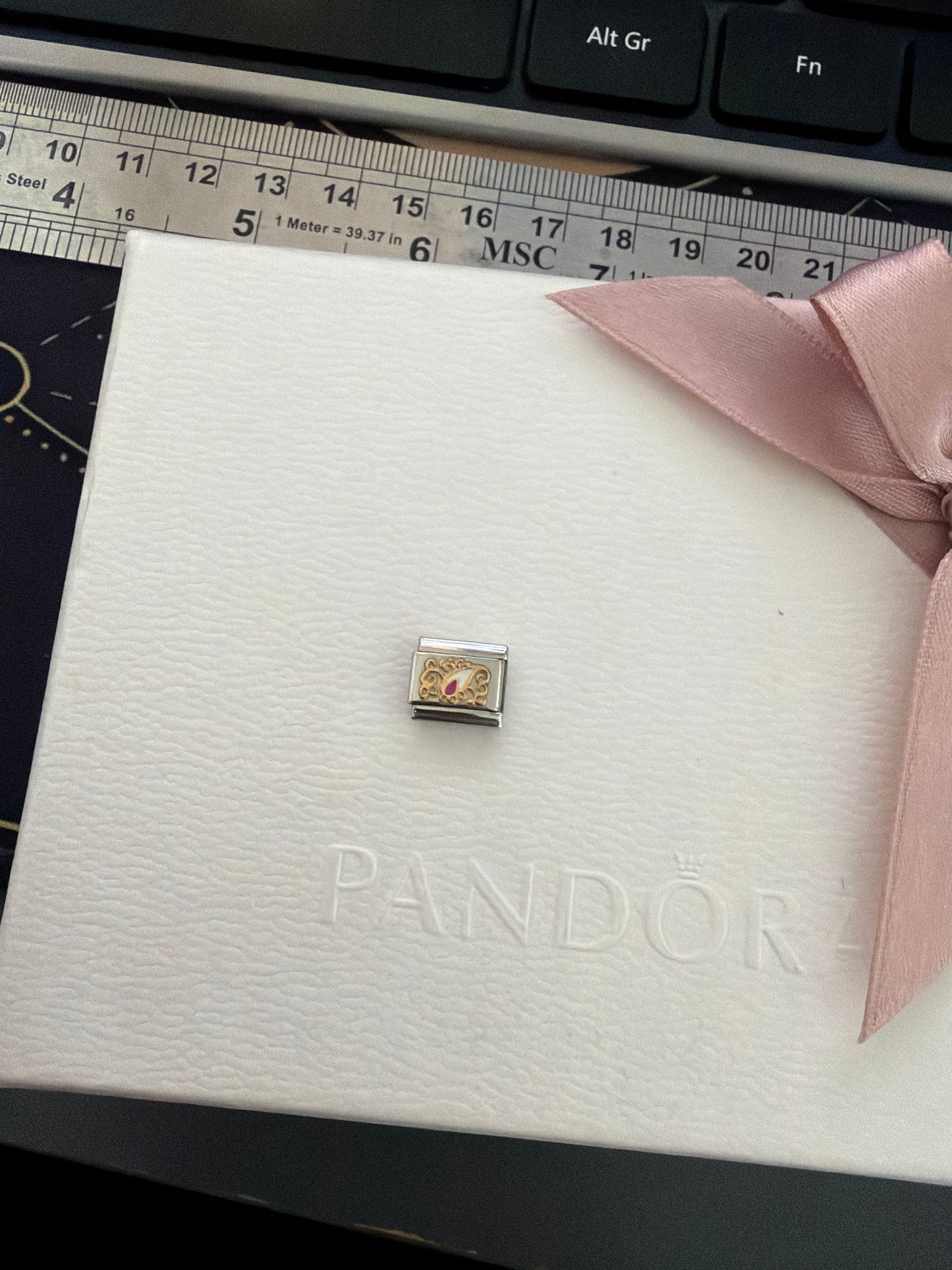 Genuine Nomination Silver Link Charm Enamel Pink Filigree Cashmere Heart