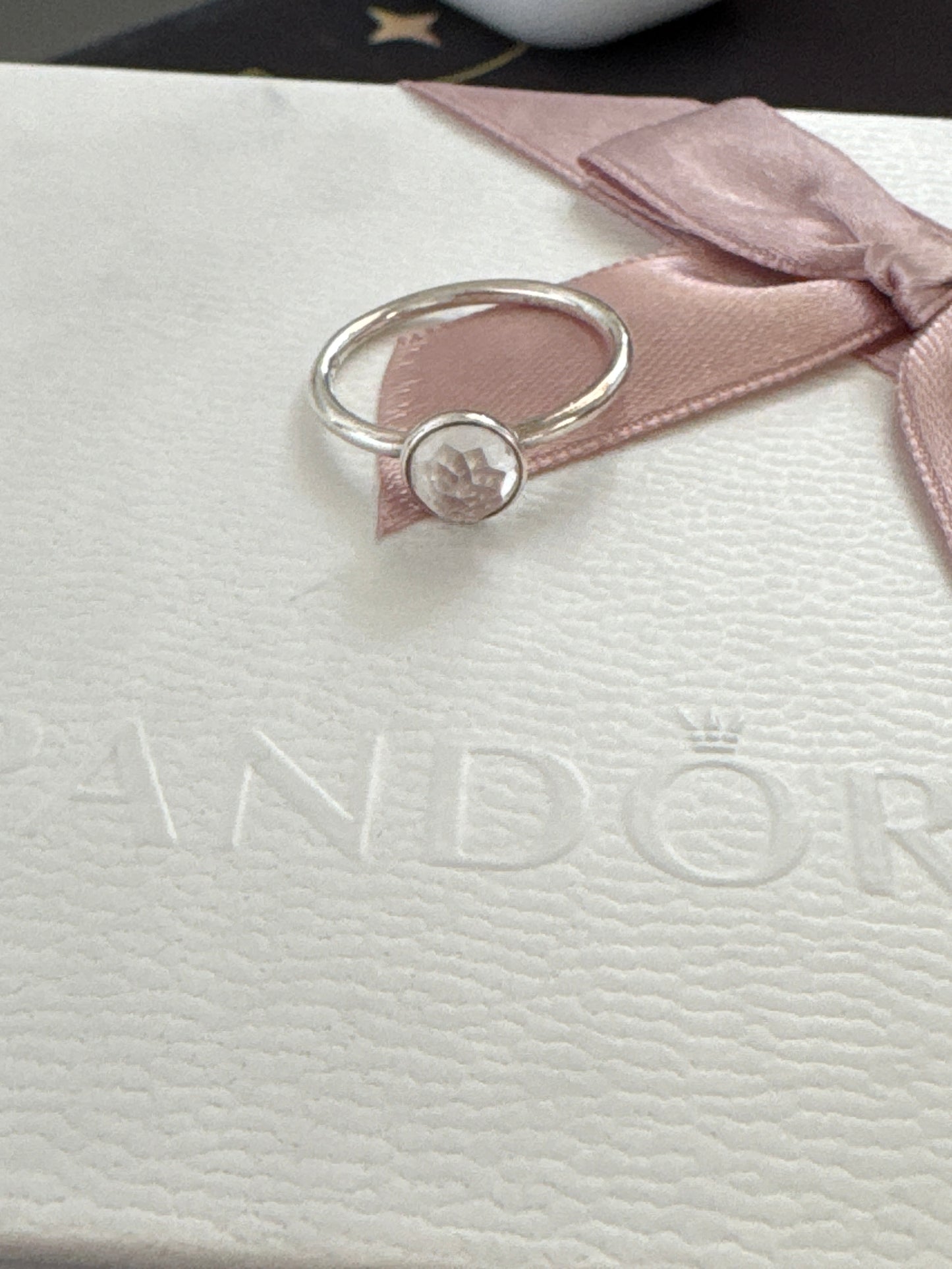 Genuine Pandora Clear Faceted Birthstone Ring Size 52