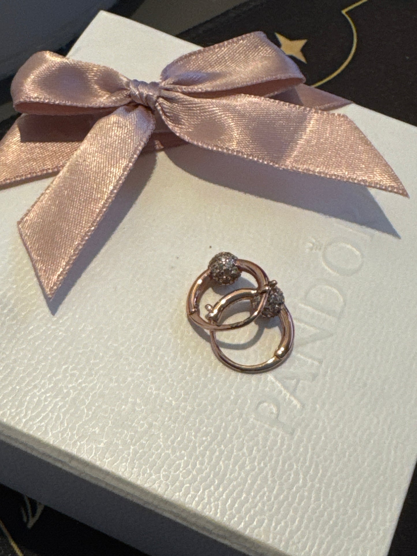 Genuine Pandora Rose Gold Pave Ball Hoop Earrings