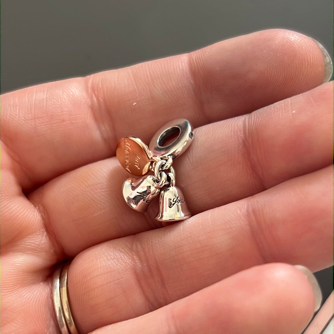 Genuine Pandora Wedding 'Just Married' Bells Dangle Charm