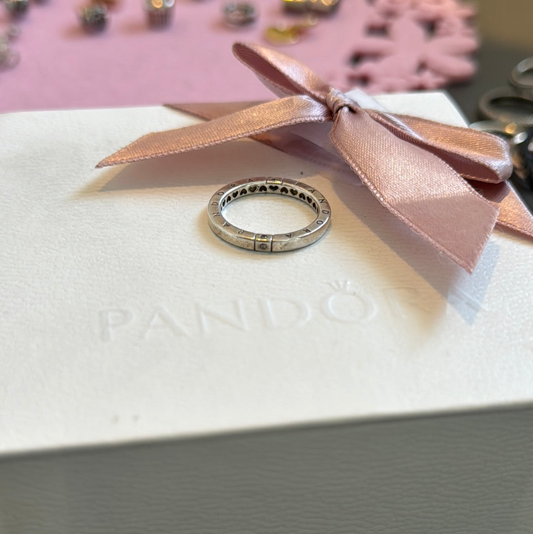 Genuine Pandora Logo CZ Plain Ring 52