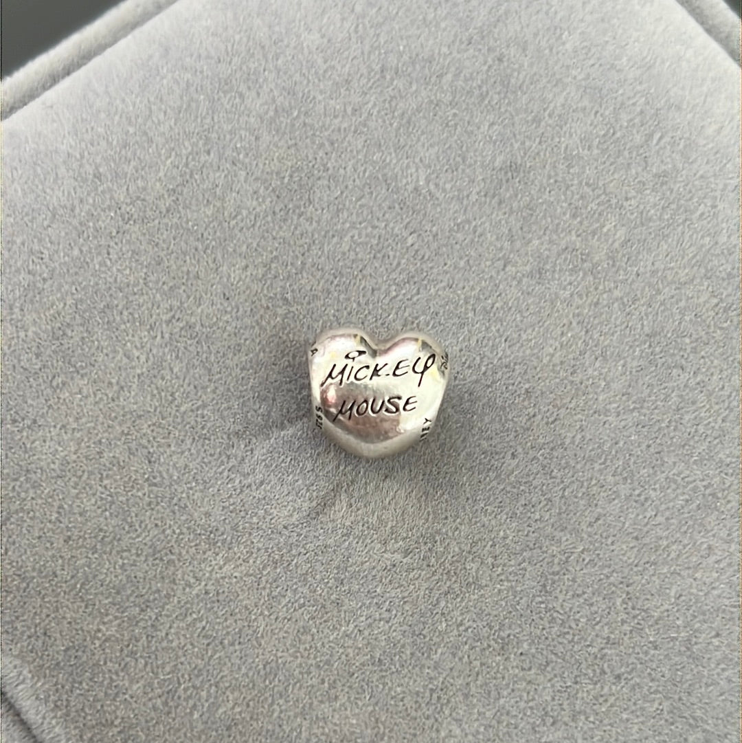 Genuine Pandora Disney Mickey Mouse Autograph Signature Heart Charm