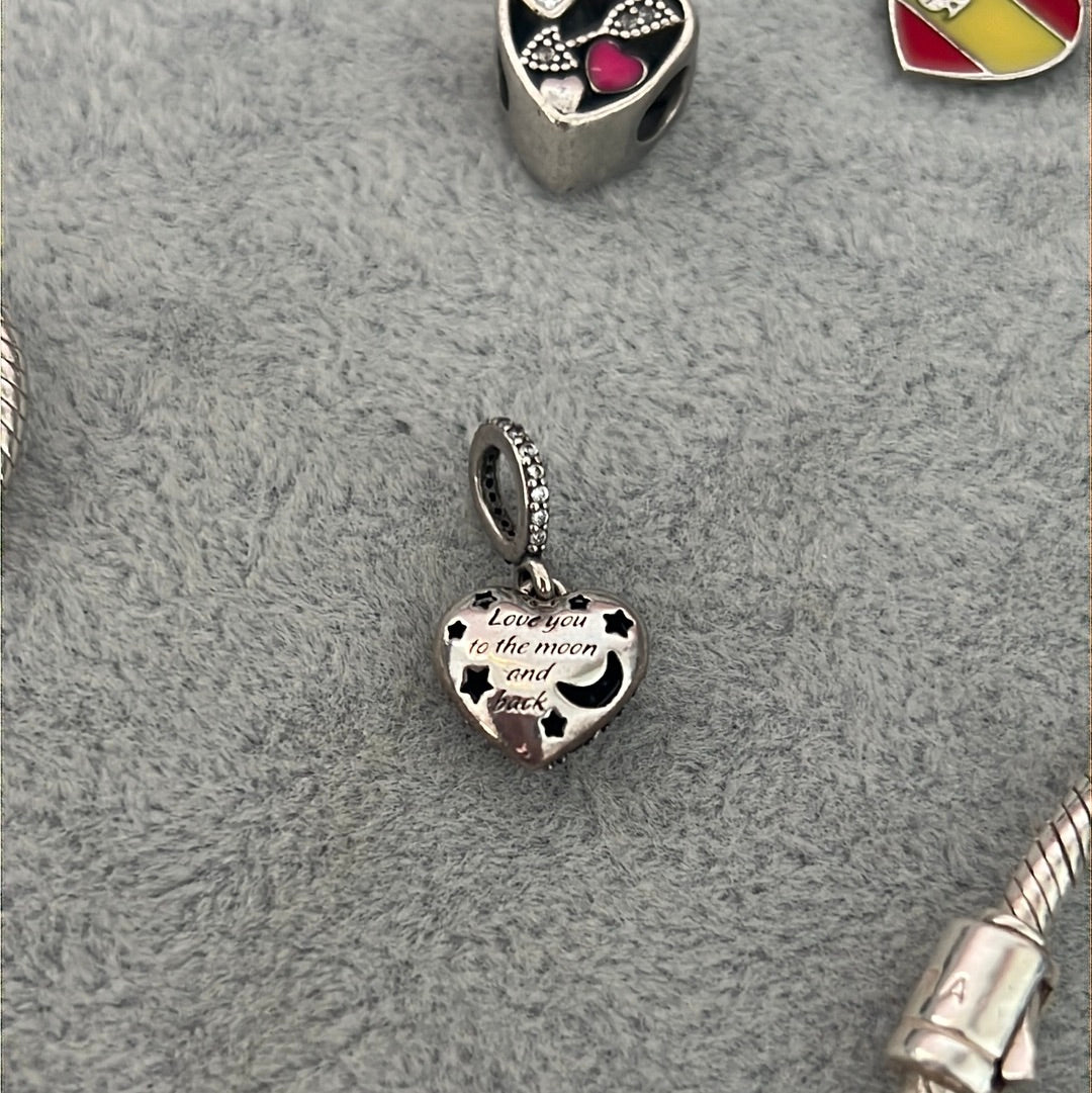 Genuine Pandora Pave Moon and Star Heart Pendant - Love You To The Moon and Back
