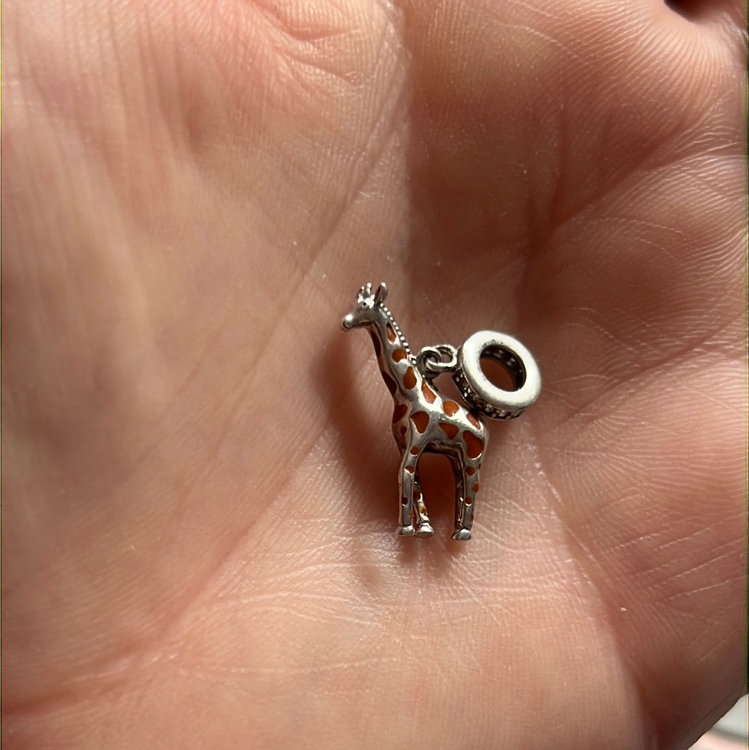 Sterling Silver Giraffe Enamel Animal Dangle Charm