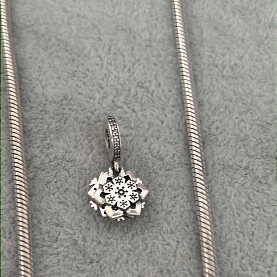 Genuine Pandora Pave Snowflake You are one of a Kind Pendant Dangle Charm
