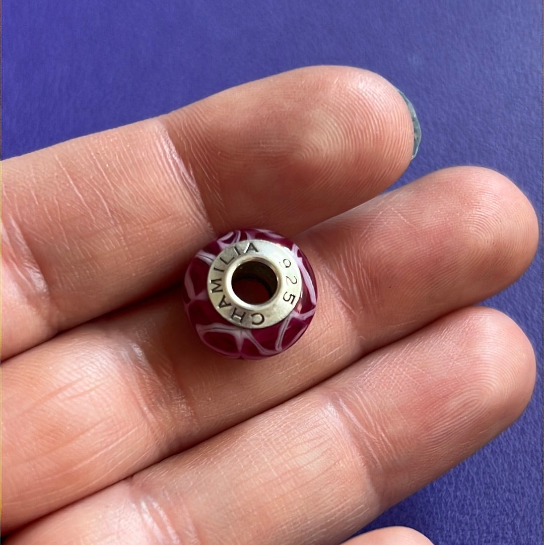Genuine Chamilia Pink Glass Murano With Light Pink Swirl Charm