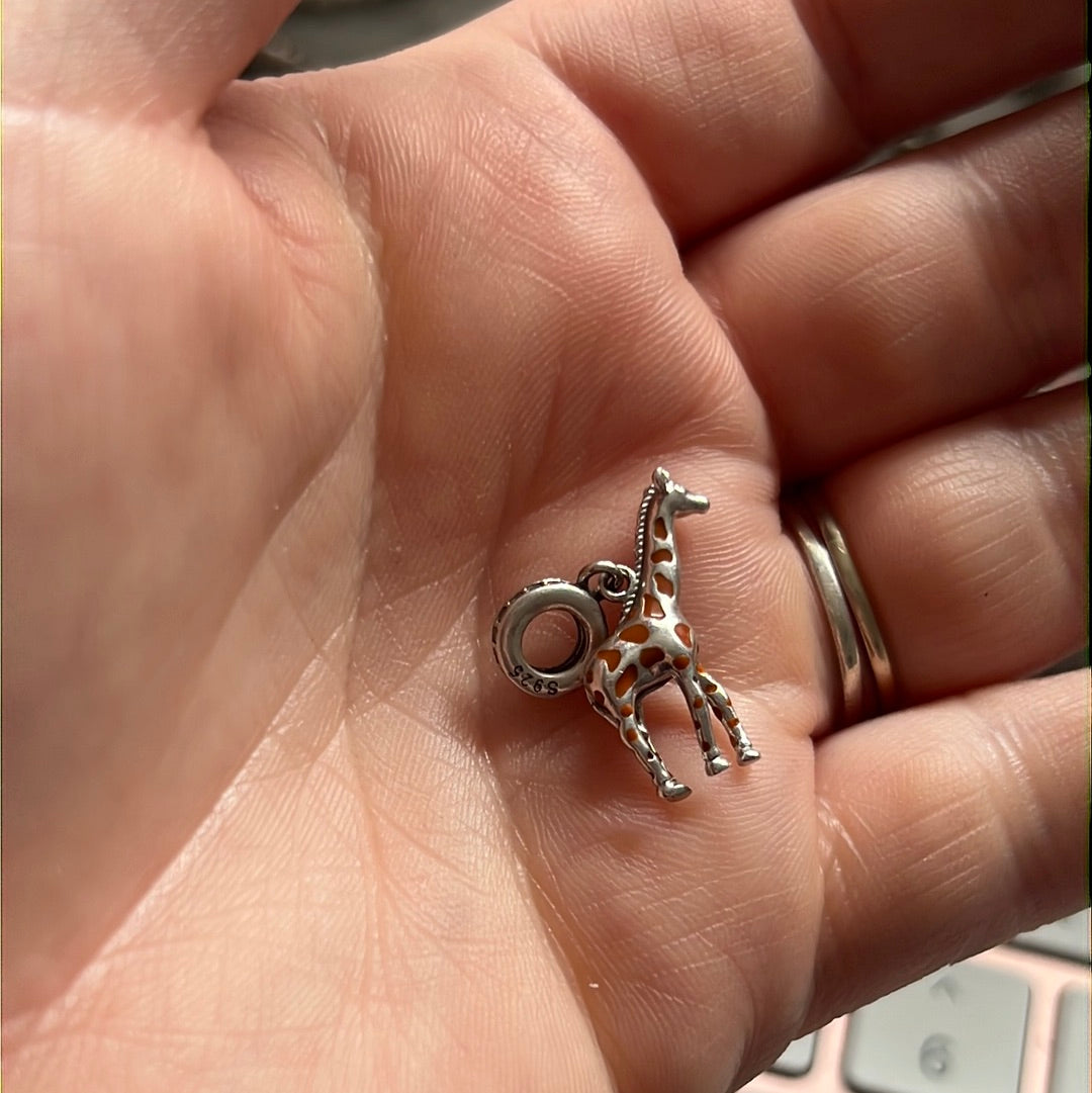 Sterling Silver Giraffe Enamel Animal Dangle Charm
