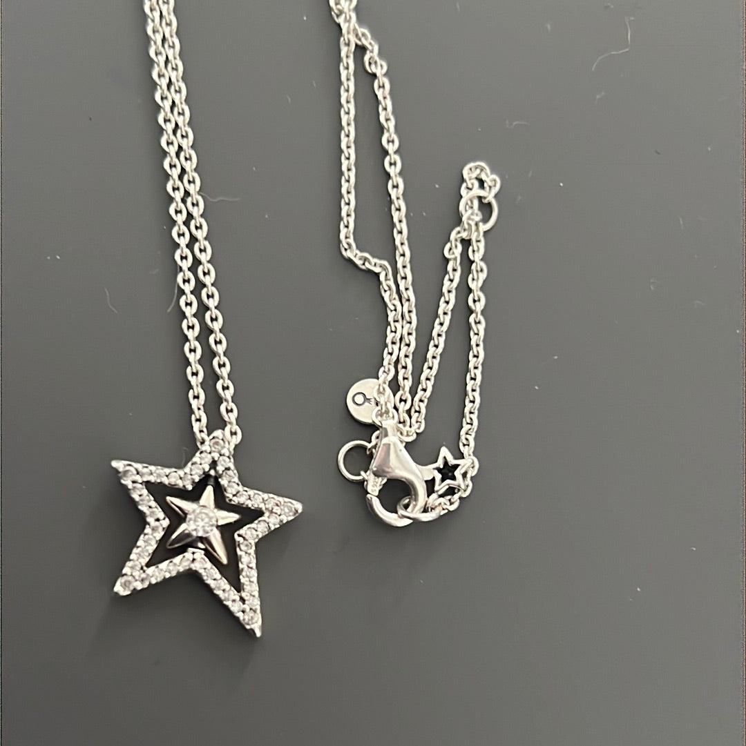 Genuine Pandora Asymmetrical Star in a Star Collier Necklace 45cm