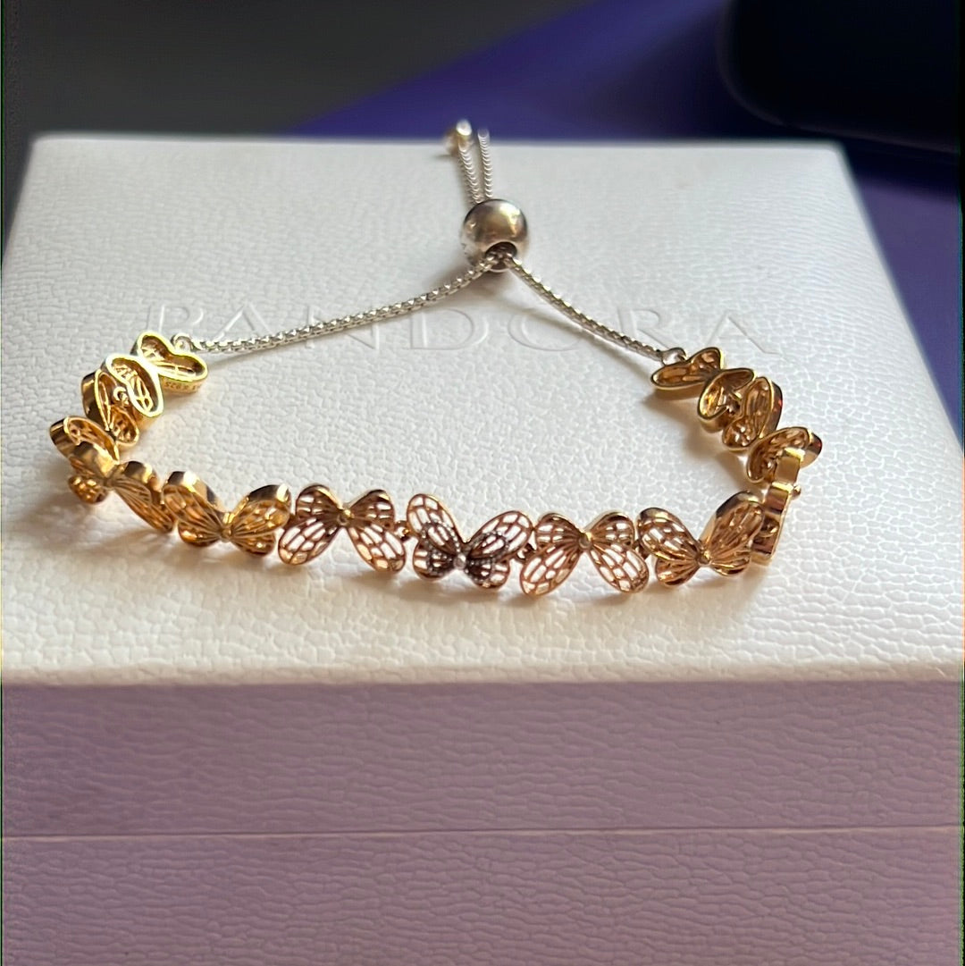 Genuine Pandora Shine Gold Butterfly Open Slider Tennis Bracelet