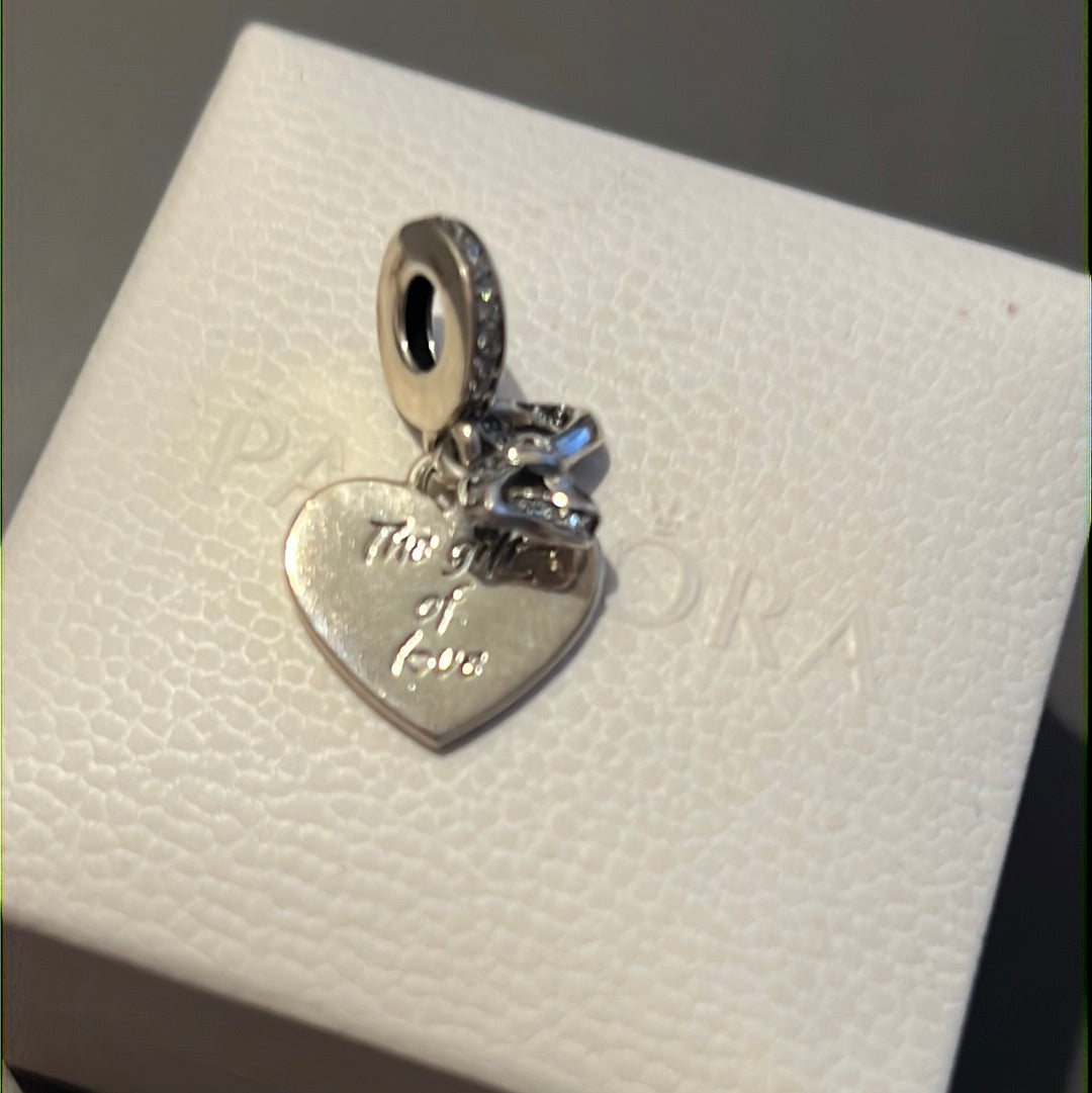 Genuine Pandora The Gift of Love Heart Pave Bow Dangle Charm