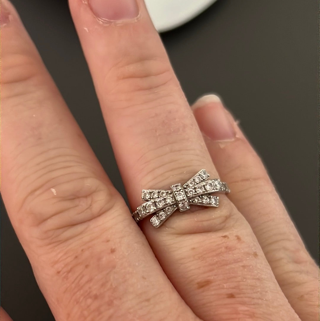 Sterling Silver Pave Bow Ring 52