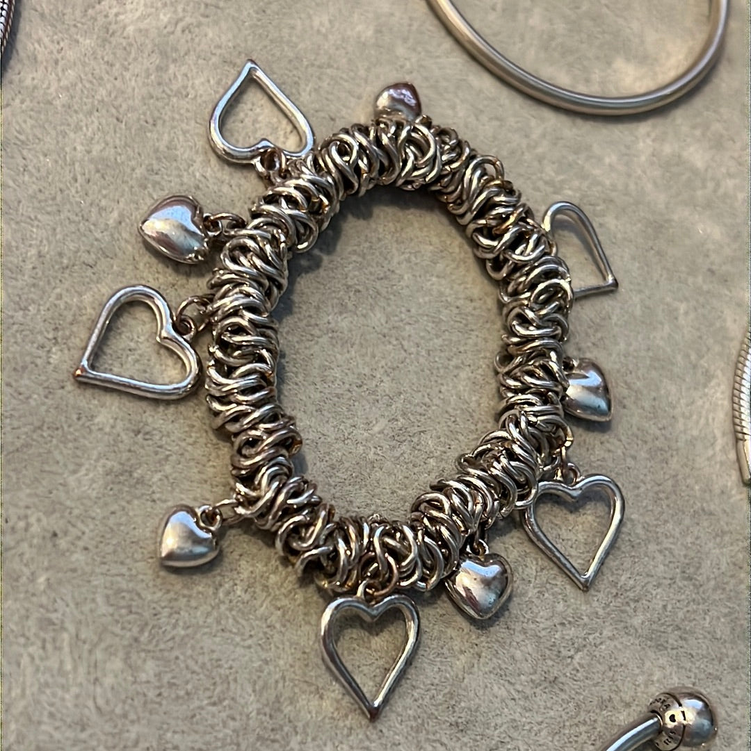 Sterling Silver Beautiful Stretch Bracelet with Heart Charms