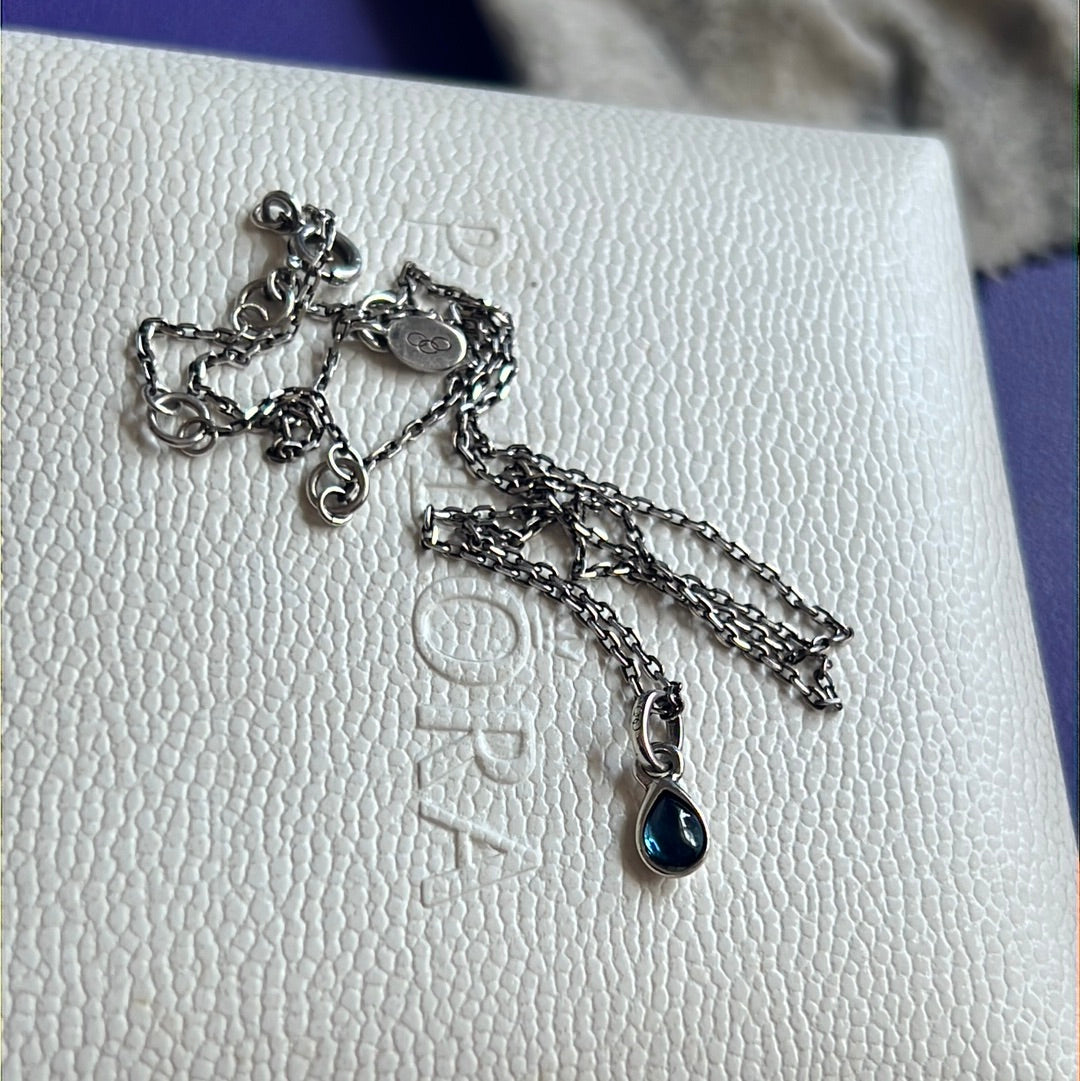 Genuine Links of London Tiny September Sapphire Birthstone Necklace 40cm Drop