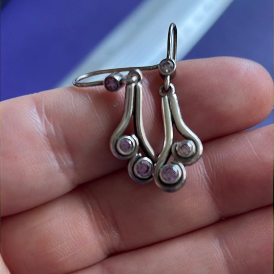 Genuine Pandora Pave Ocean Wave Dangle Earrings Clear RARE HTF