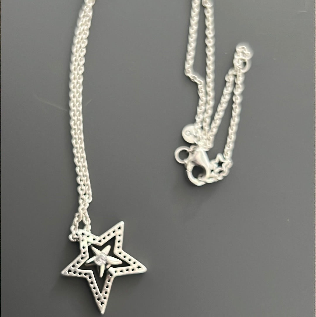 Genuine Pandora Asymmetrical Star in a Star Collier Necklace 45cm
