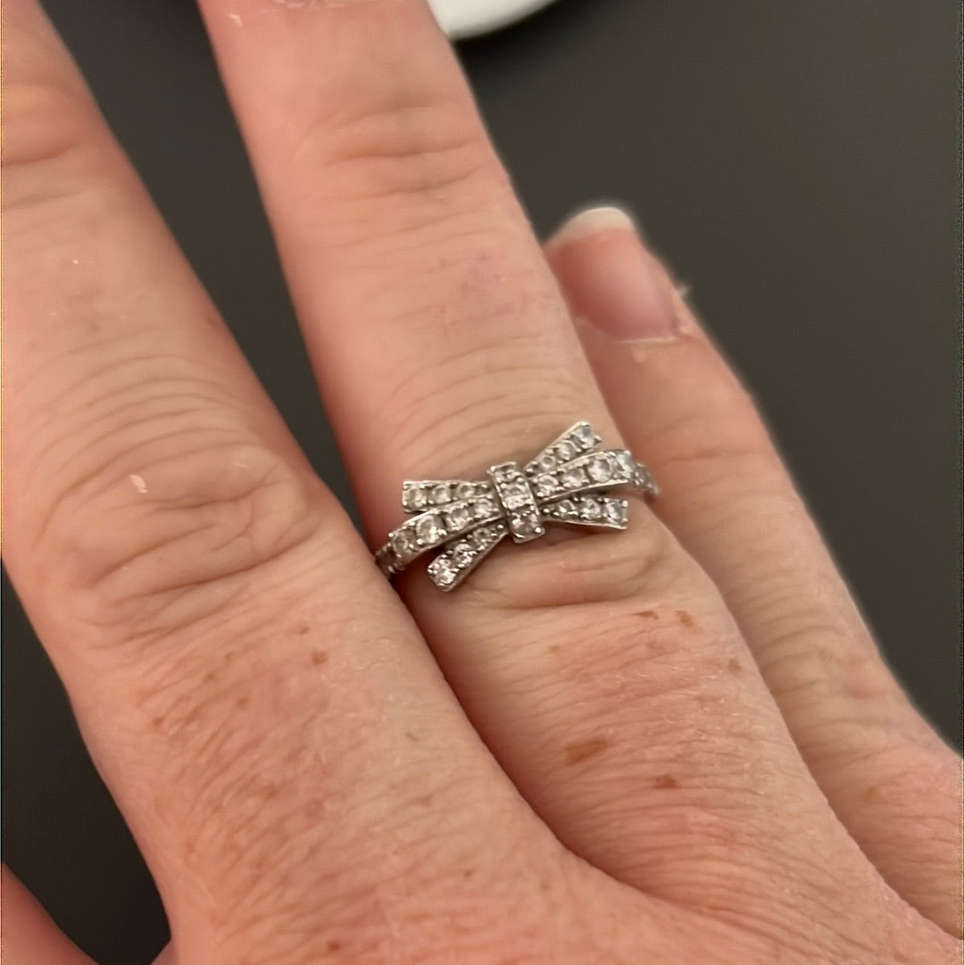 Sterling Silver Pave Bow Ring 52