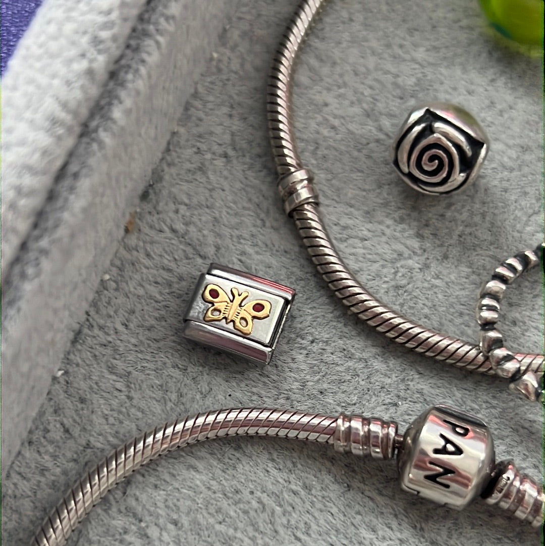 Genuine Nomination Silver Link Charm Two Tone Enamel Butterfly