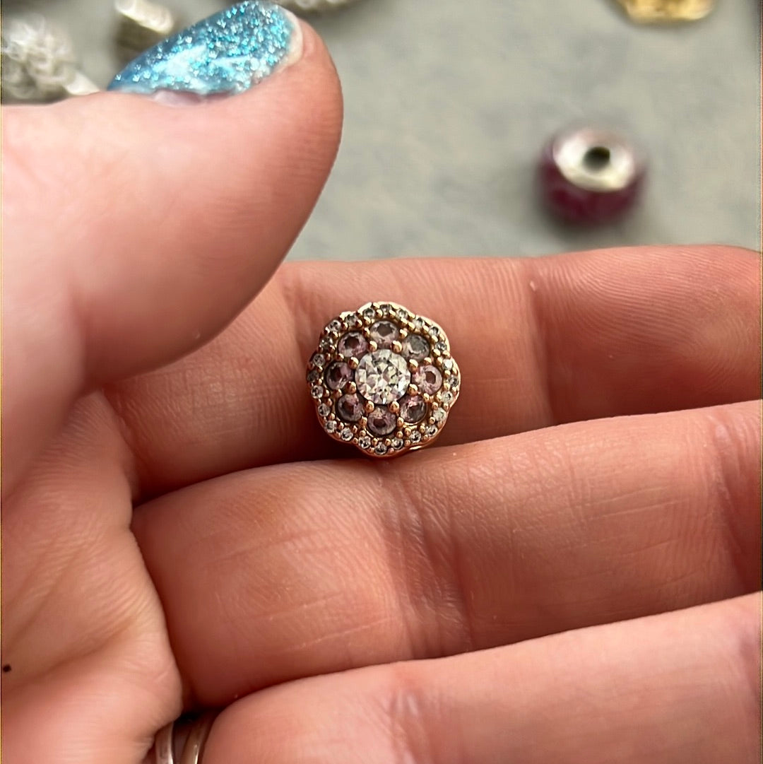 Genuine Pandora Rose Gold Pink Sparkle Flower CZ Charm