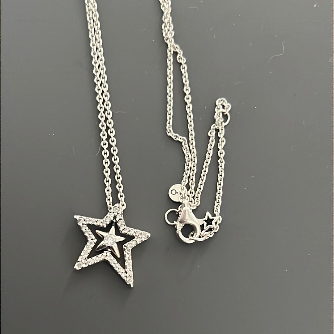 Genuine Pandora Asymmetrical Star in a Star Collier Necklace 45cm