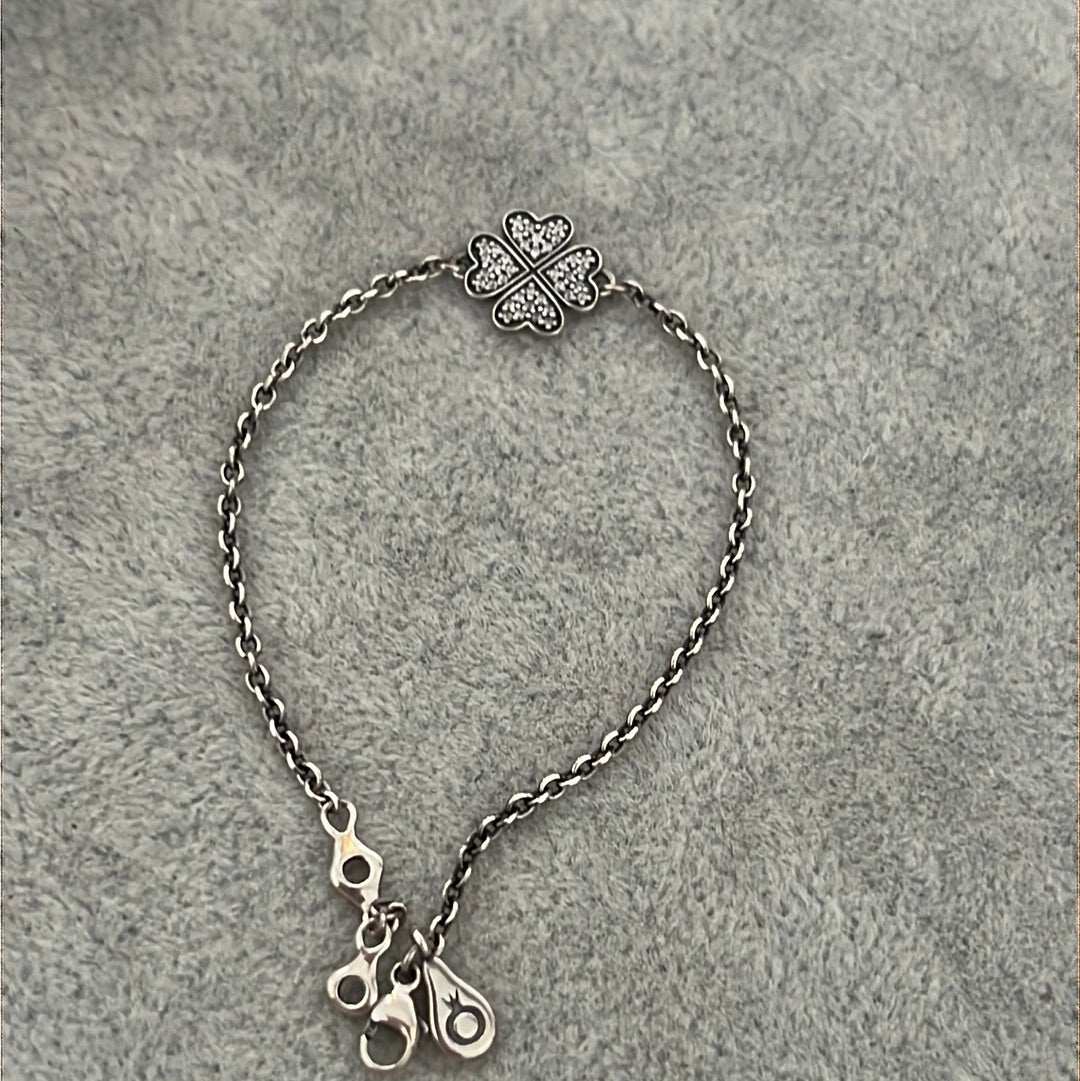 Genuine Pandora Pave Clover Dainty Adjustable Bracelet 18cm