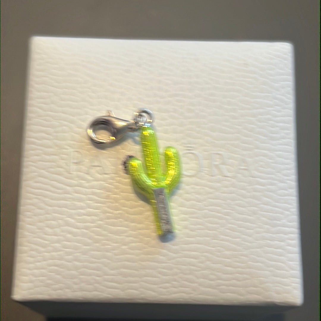 Genuine Thomas Sabo Green Enamel and Flower Cactus Clip Charm