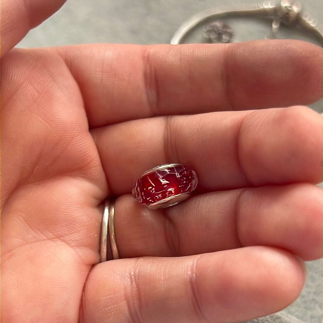 Genuine Pandora Red Faceted Murano With Glitter Fleck