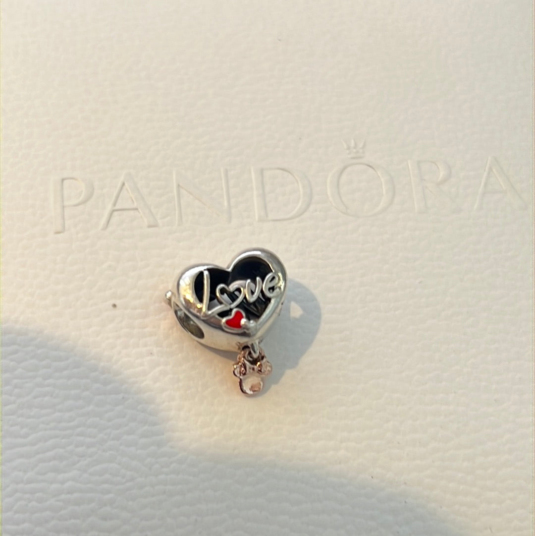 Genuine Pandora Disney Minnie Mouse Disney Mum Enamel With Rose Gold Dangle Heart Charm