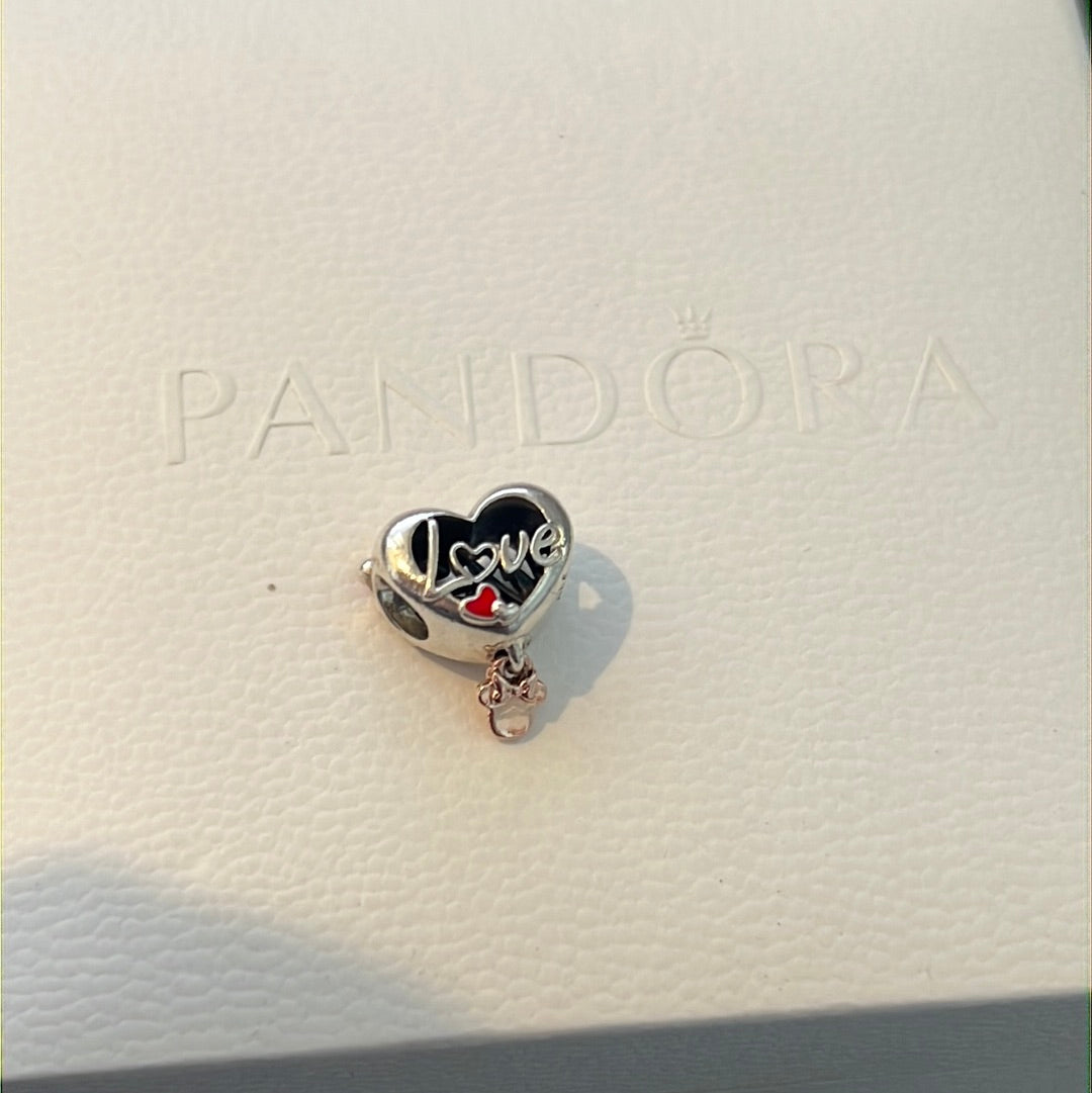 Genuine Pandora Disney Minnie Mouse Disney Mum Enamel With Rose Gold Dangle Heart Charm