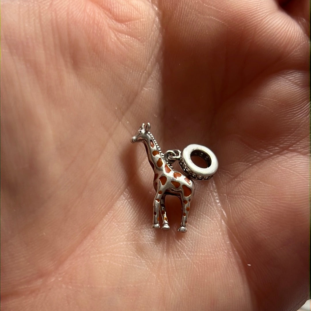 Sterling Silver Giraffe Enamel Animal Dangle Charm