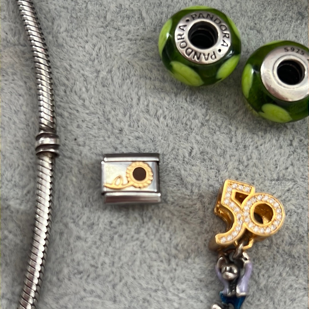 Genuine Nomination Silver Link Charm Two Tone Enamel Sunflower