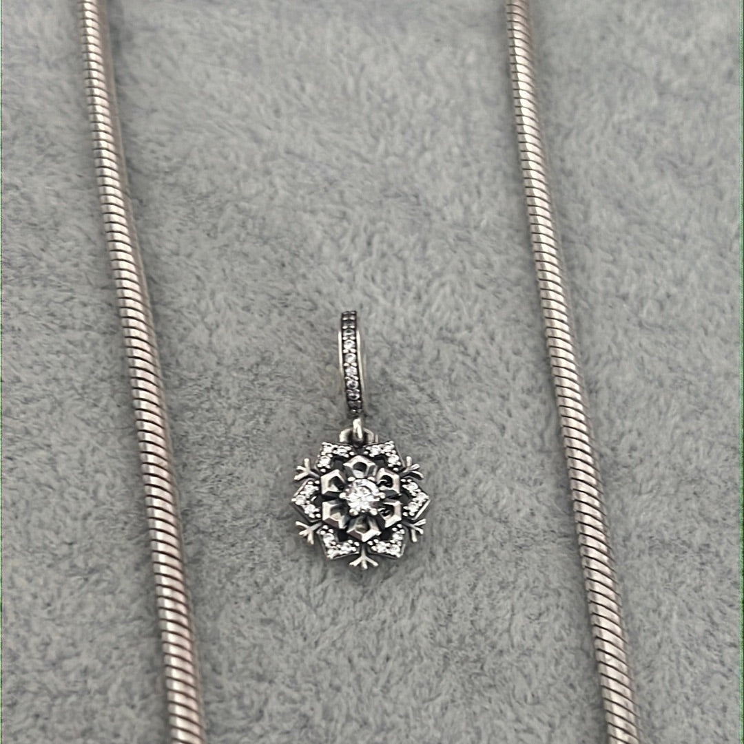 Genuine Pandora Pave Snowflake You are one of a Kind Pendant Dangle Charm
